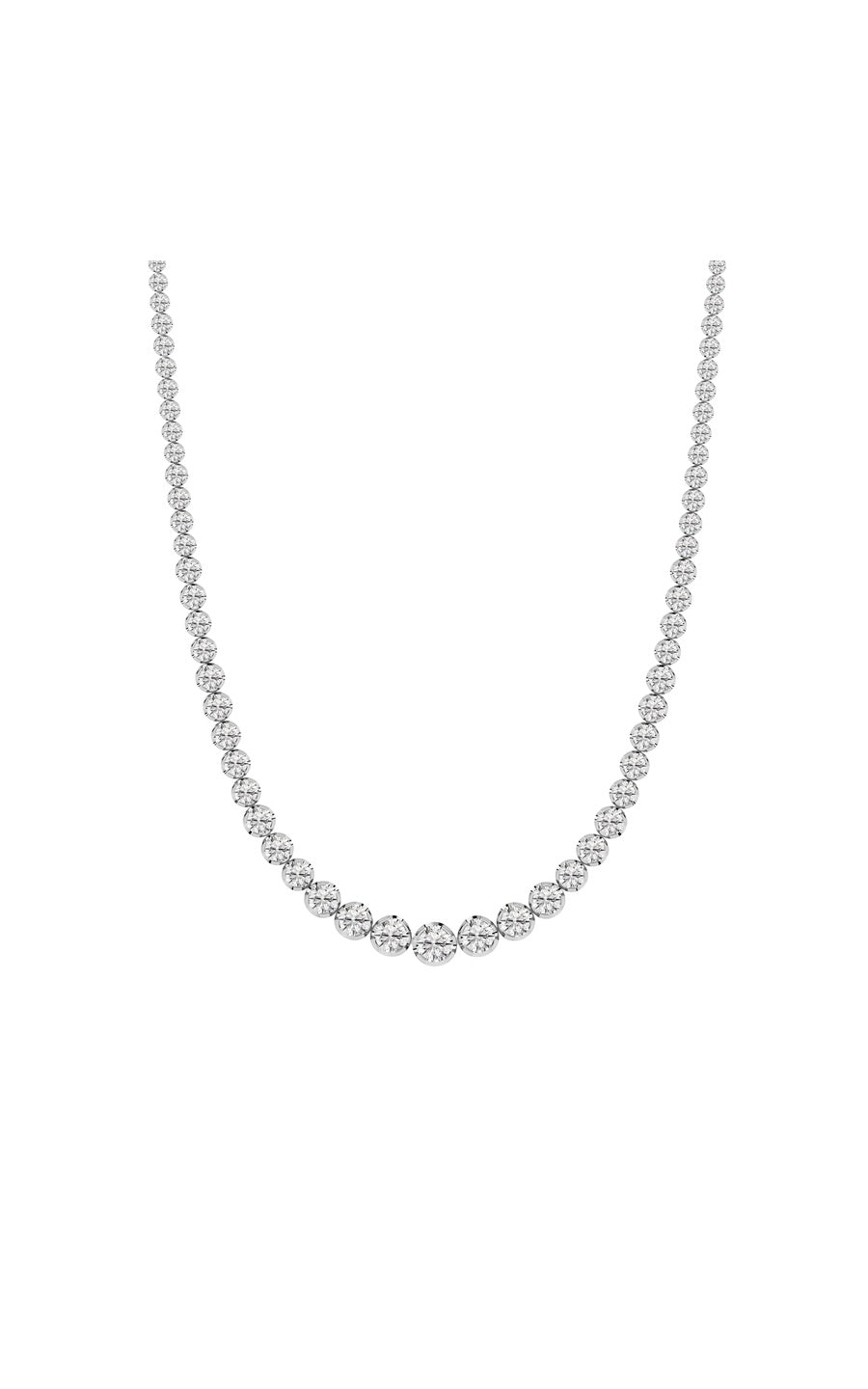 15Cttw Round Shaped Lab Grown Diamond (F/VS) Graduating Full Riviera Necklace in 14K Gold