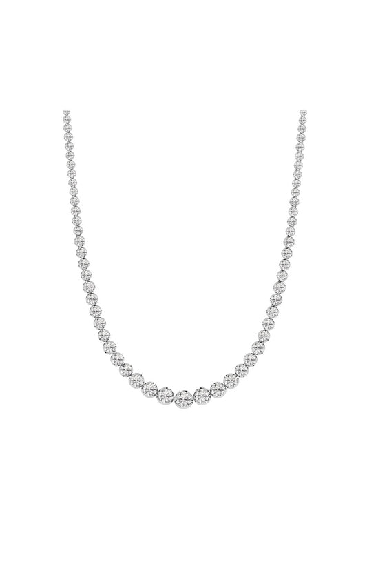 15Cttw Round Shaped Lab Grown Diamond (F/VS) Graduating Full Riviera Necklace in 14K Gold
