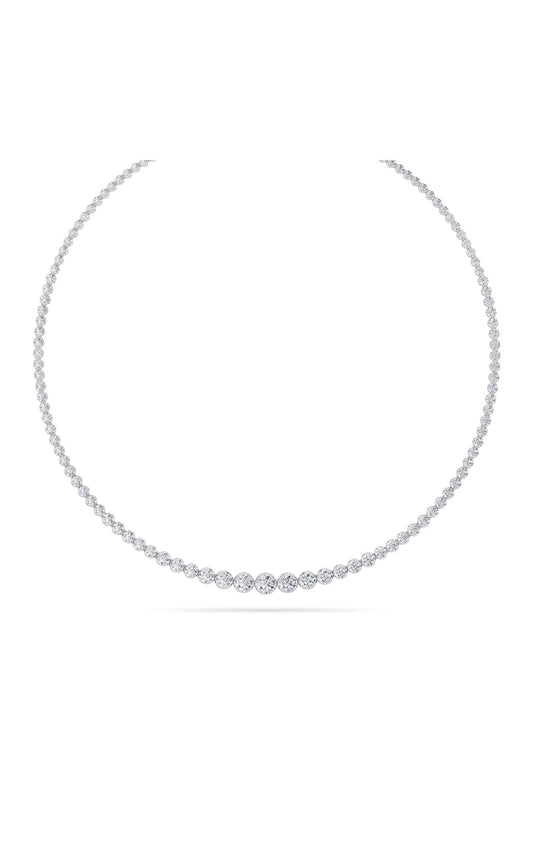 15CTW Round Shaped Lab Grown Diamond (F/VS) Graduating Full Riviera Necklace in 14K Gold