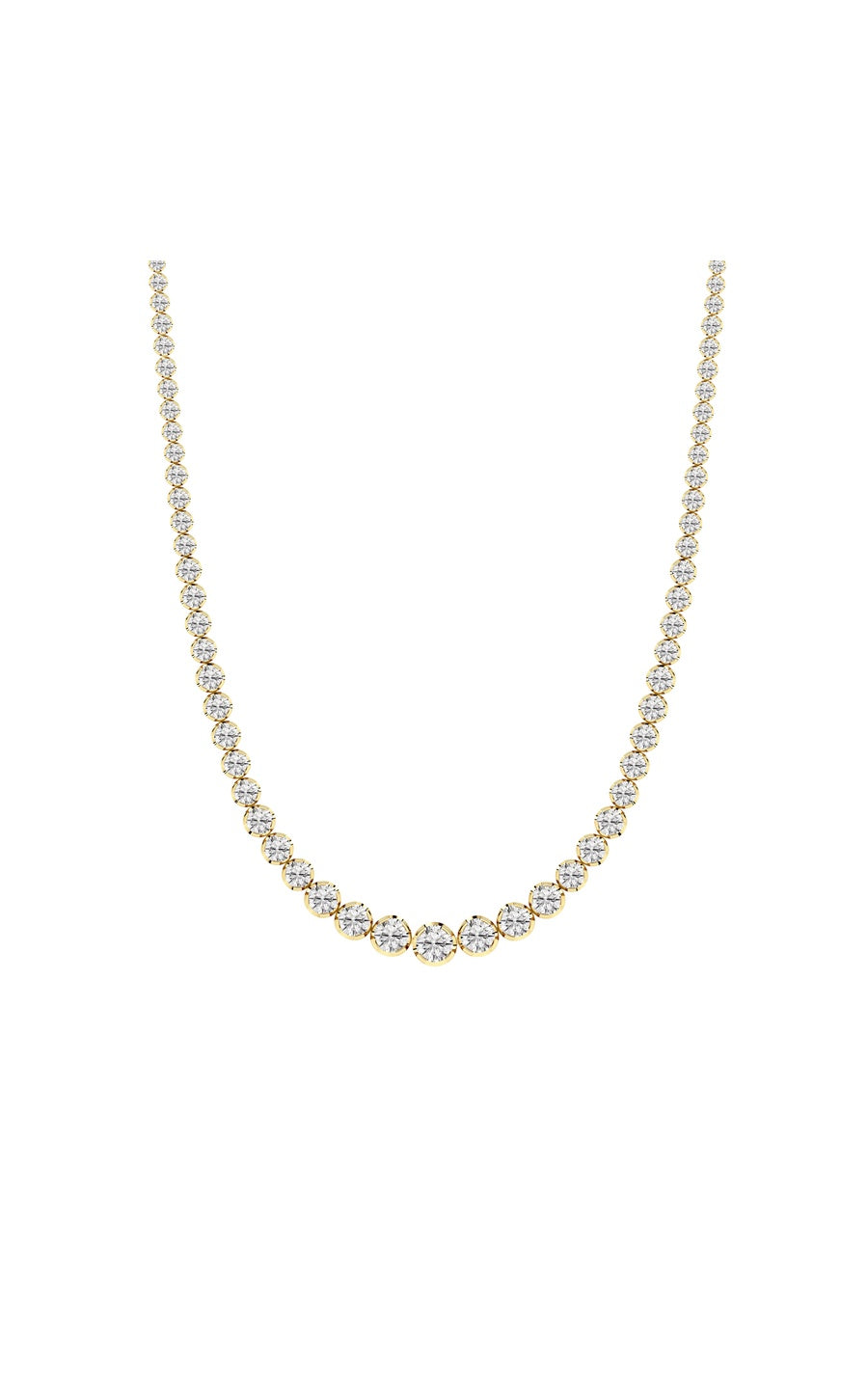 15Cttw Round Shaped Lab Grown Diamond (F/VS) Graduating Full Riviera Necklace in 14K Gold
