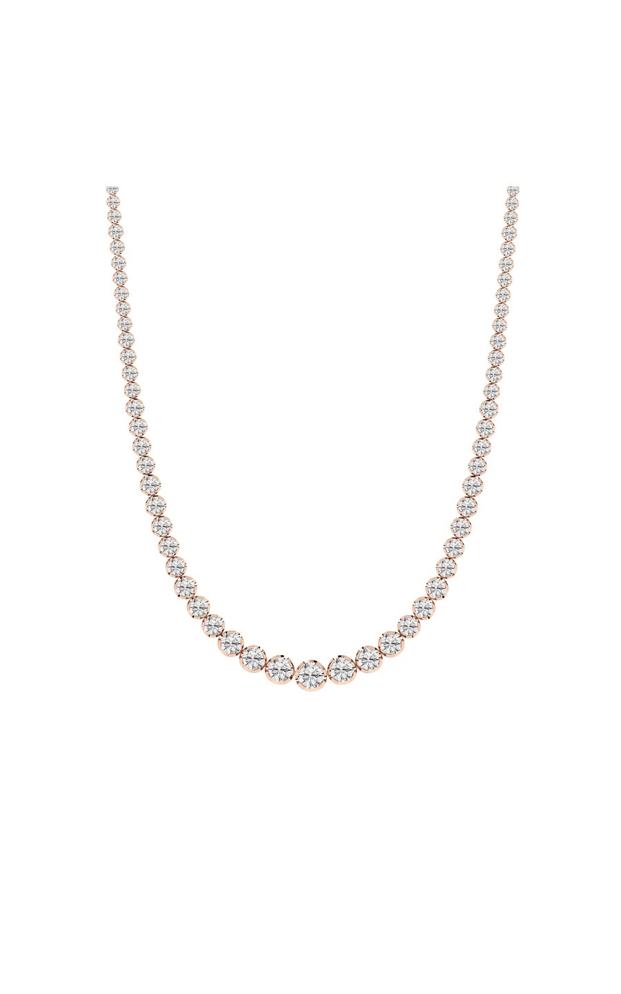 15Cttw Round Shaped Lab Grown Diamond (F/VS) Graduating Full Riviera Necklace in 14K Gold