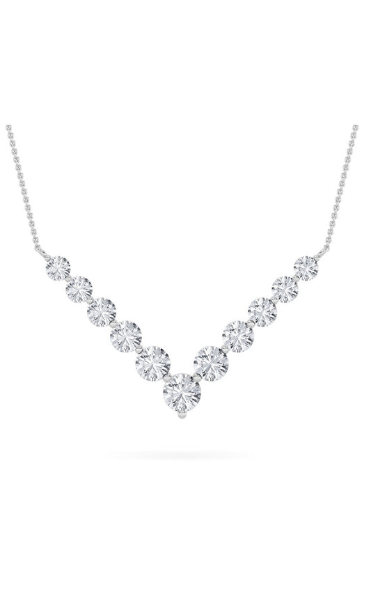 5Cttw Round Shaped Lab Grown Diamond (F/VS) Graduating V Necklace in 14K Gold