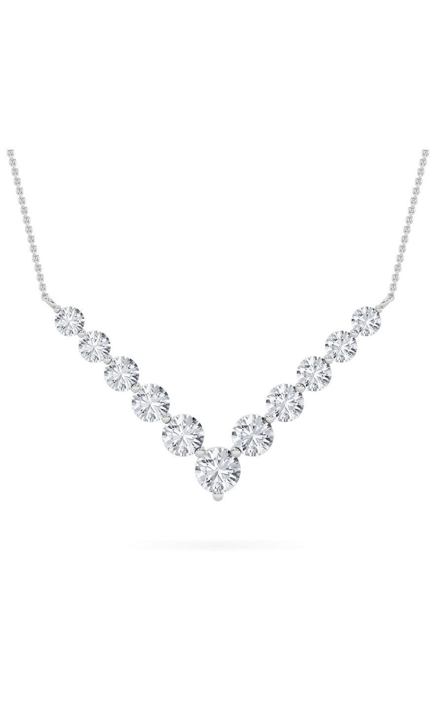 5Cttw Round Shaped Lab Grown Diamond (F/VS) Graduating V Necklace in 14K Gold