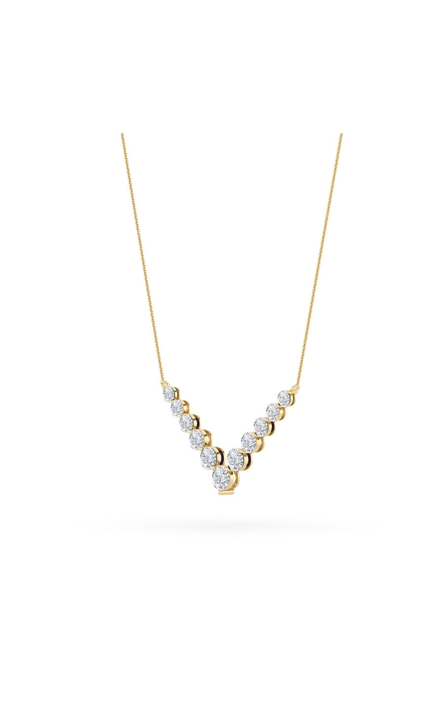 5Cttw Round Shaped Lab Grown Diamond (F/VS) Graduating V Necklace in 14K Gold