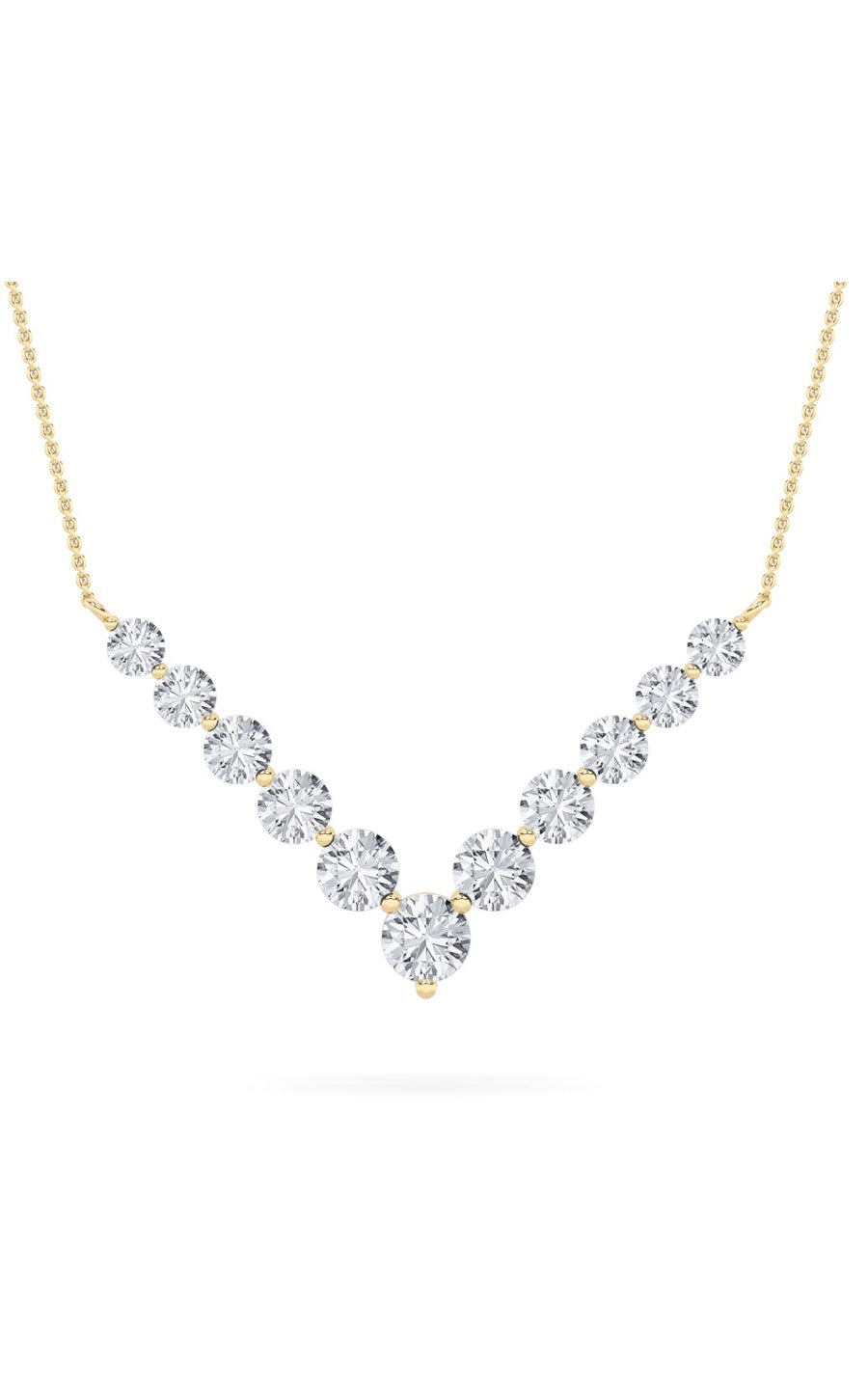 5Cttw Round Shaped Lab Grown Diamond (F/VS) Graduating V Necklace in 14K Gold
