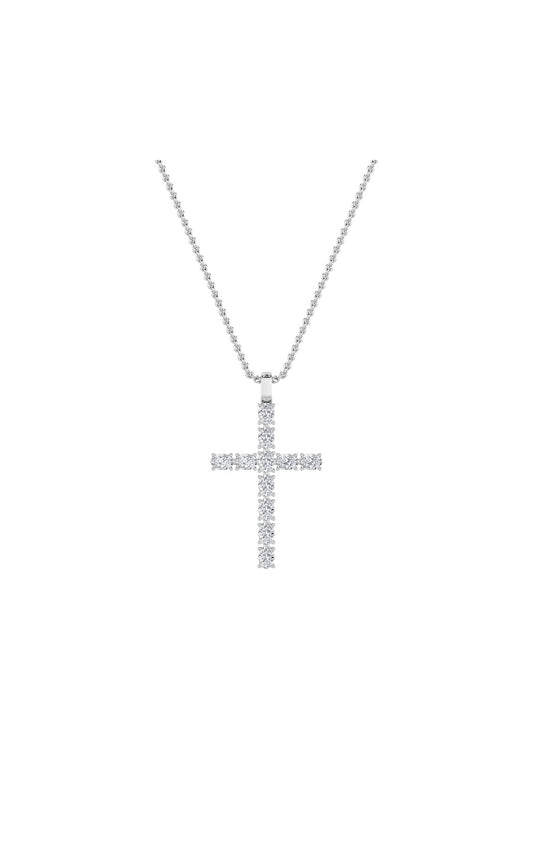 2Cttw Oval Shaped Lab Grown Diamond (F/VS) Cross Pendant in 14K Gold