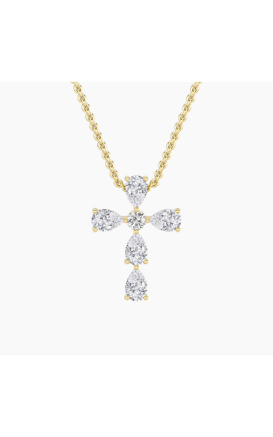 2.5Cttw Pear Shaped Lab Grown Diamond (F/VS) CrossPendant in 14K Gold