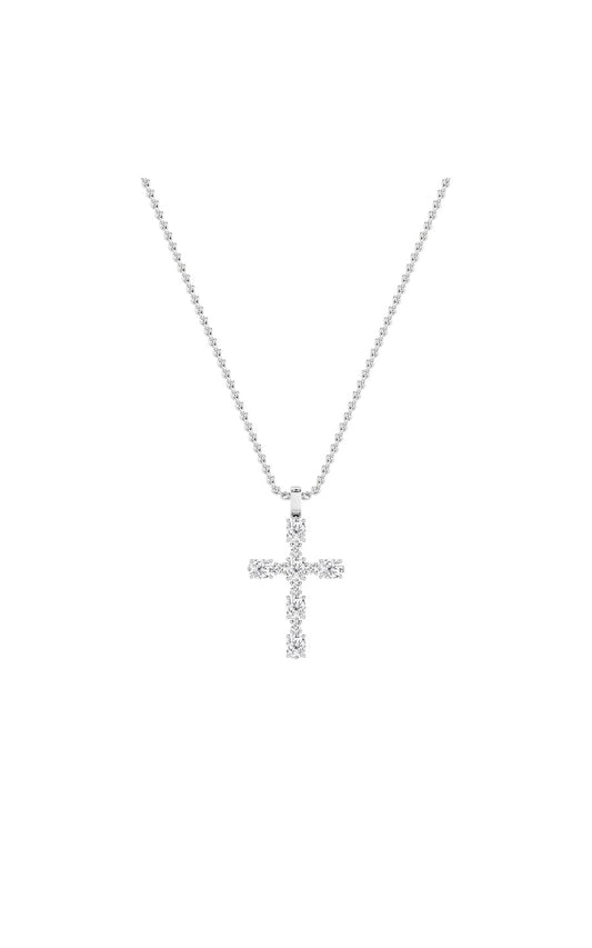 2Cttw Oval Shaped Lab Grown Diamond (F/VS) Cross Pendant in 14K Gold