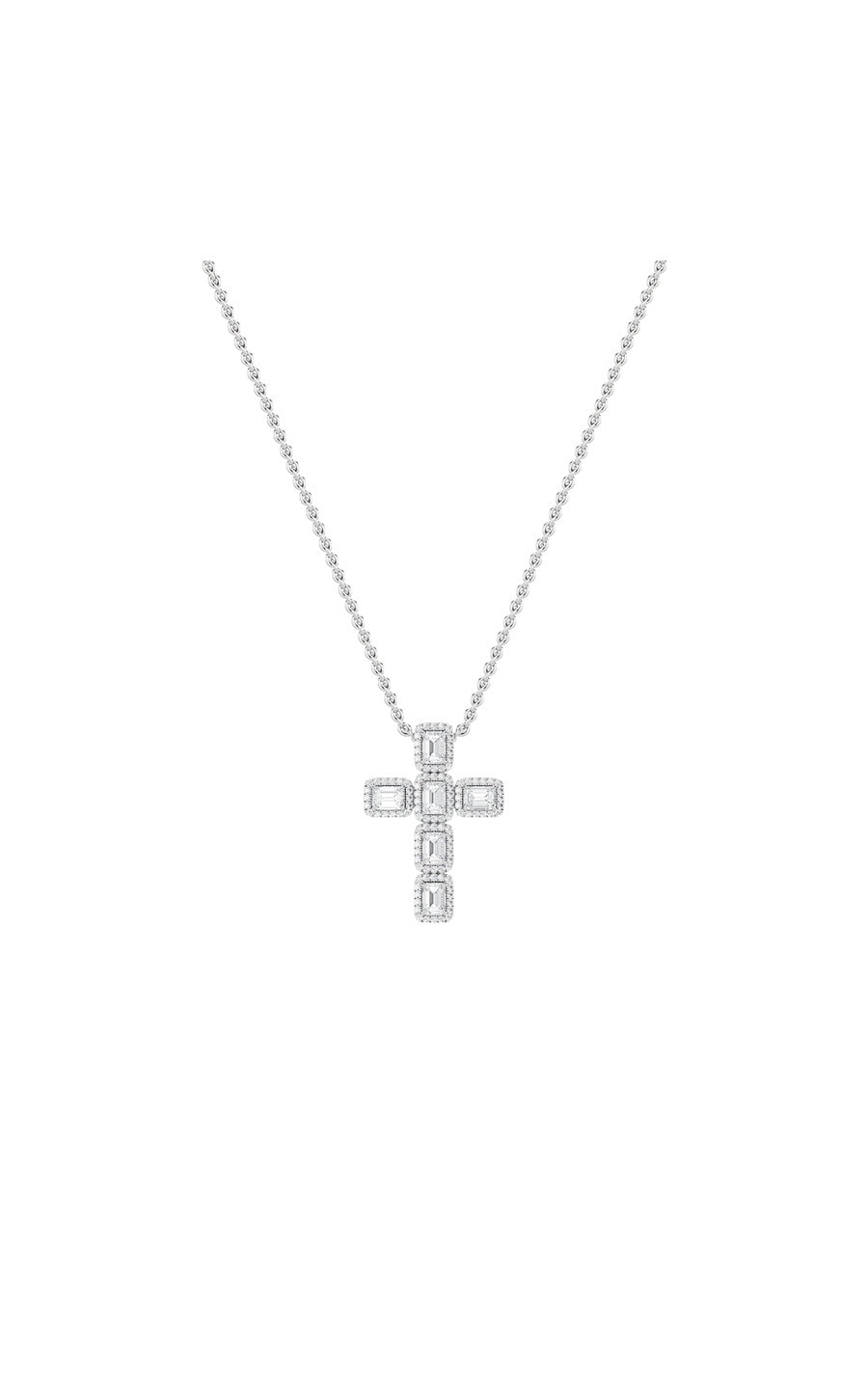 3Cttw Emerald Shaped Lab Grown Diamond (F/VS) Cross Pendant in 14K Gold