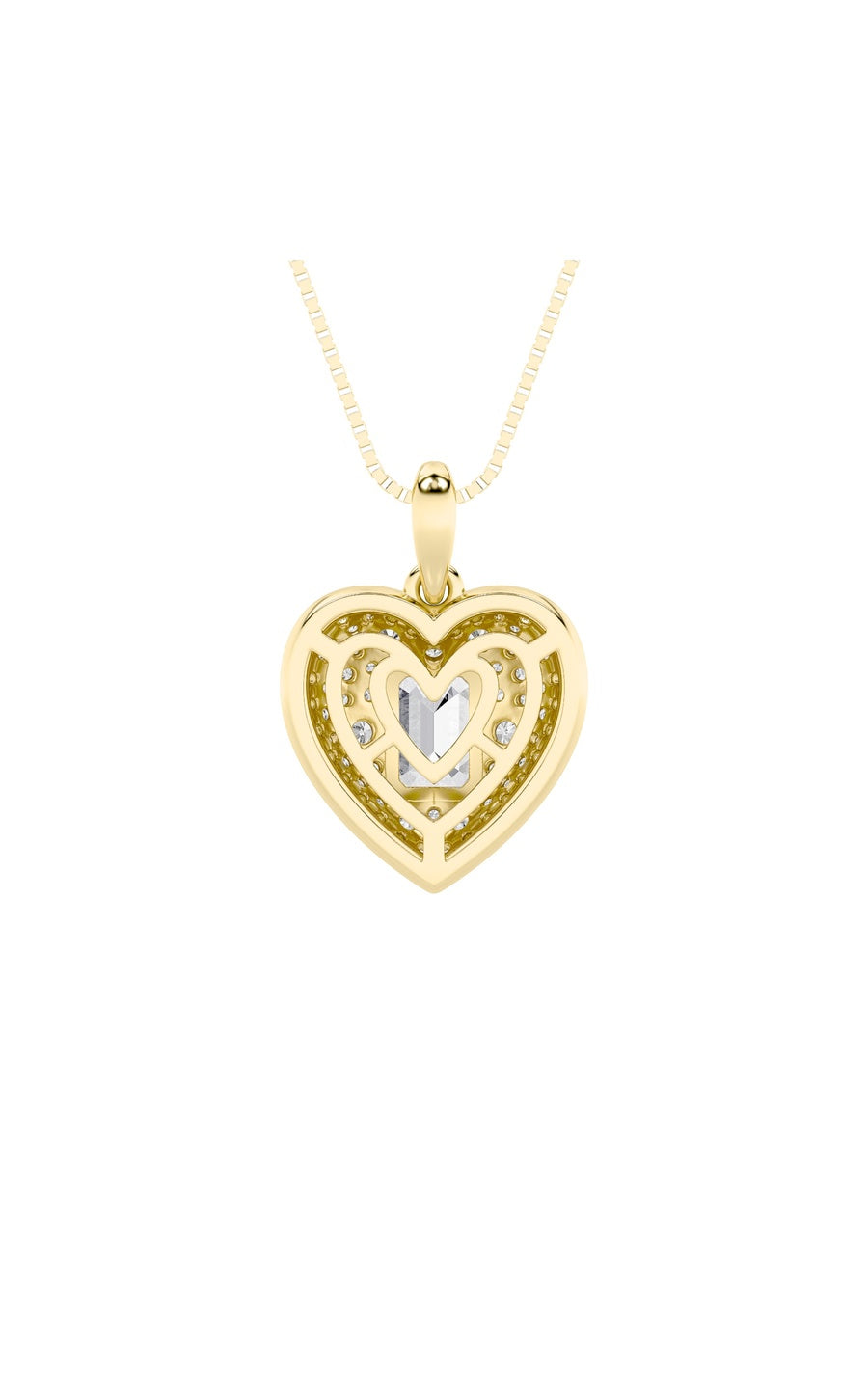 2Cttw Emerald Shaped Lab Grown Diamond (F/VS) PaveAccented Heart Shaped Pendant in 14K Gold