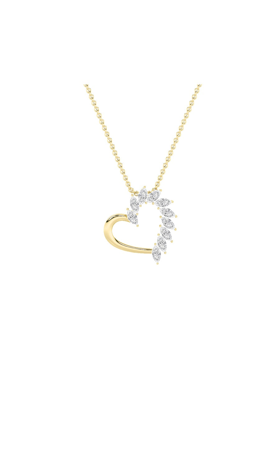 2Cttw Marquise Shaped Lab Grown Diamond (F/VS) Heart Shaped Pendant in 14K Gold