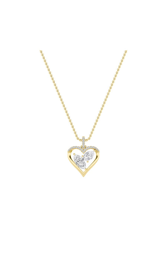 2.5Cttw Marquise Shaped Lab Grown Diamond (F/VS) Heart Shaped Pendant in 14K Gold