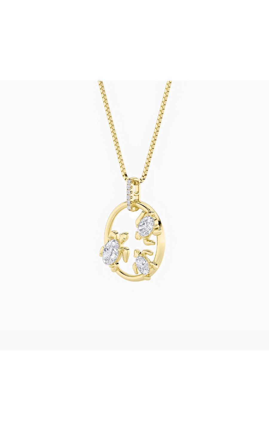 2Cttw Oval Shaped Lab Grown Diamond (F/VS) Baby Turtle Pendant in 14K Gold