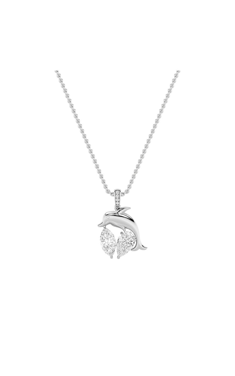 2Cttw Marquise Shaped Lab Grown Diamond (F/VS) Dolphin Pendant in 14K Gold