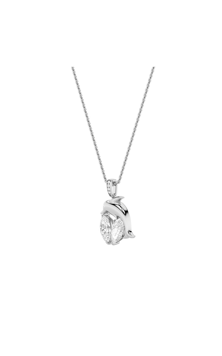 2Cttw Marquise Shaped Lab Grown Diamond (F/VS) Dolphin Pendant in 14K Gold