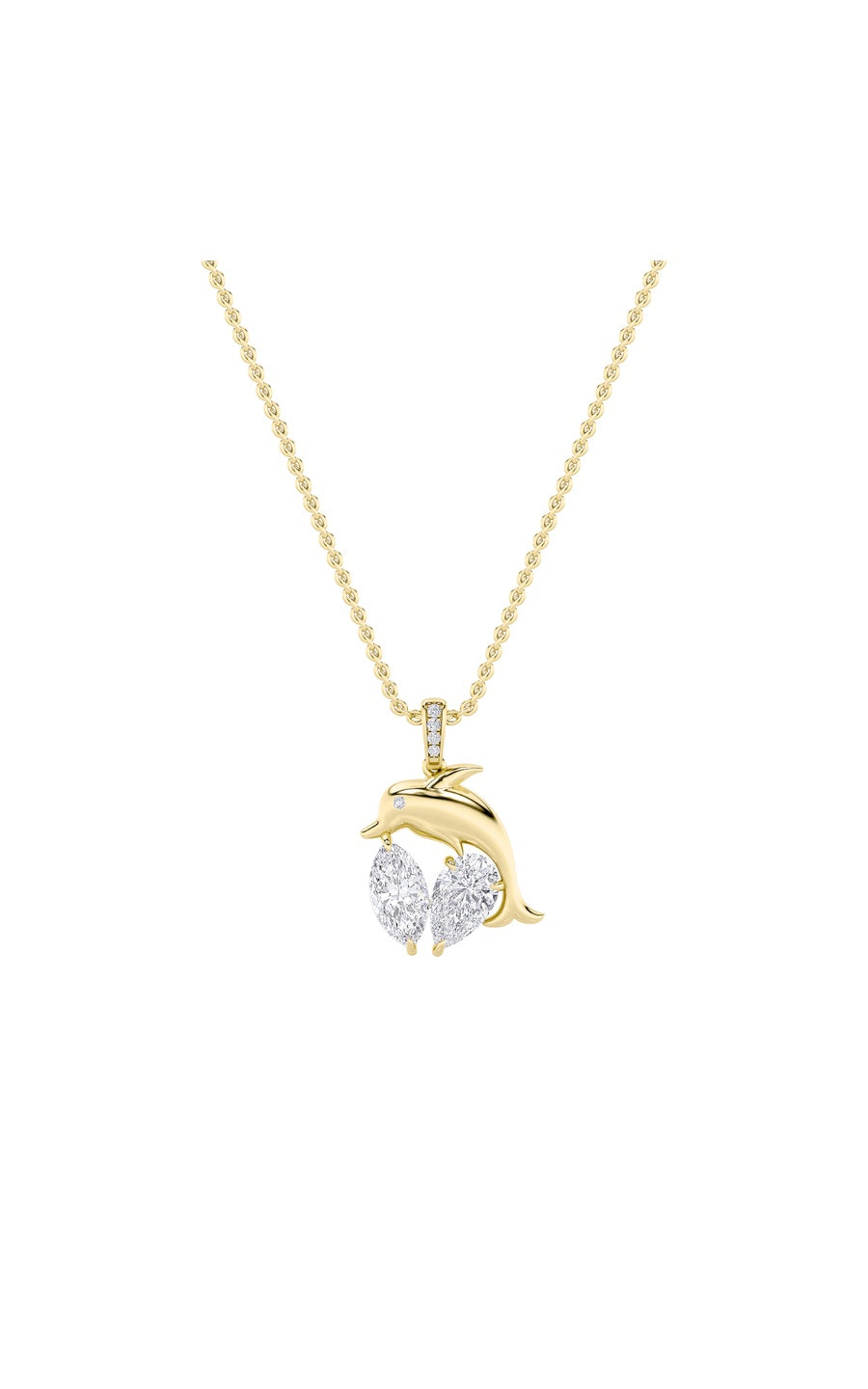 2Cttw Marquise Shaped Lab Grown Diamond (F/VS) Dolphin Pendant in 14K Gold