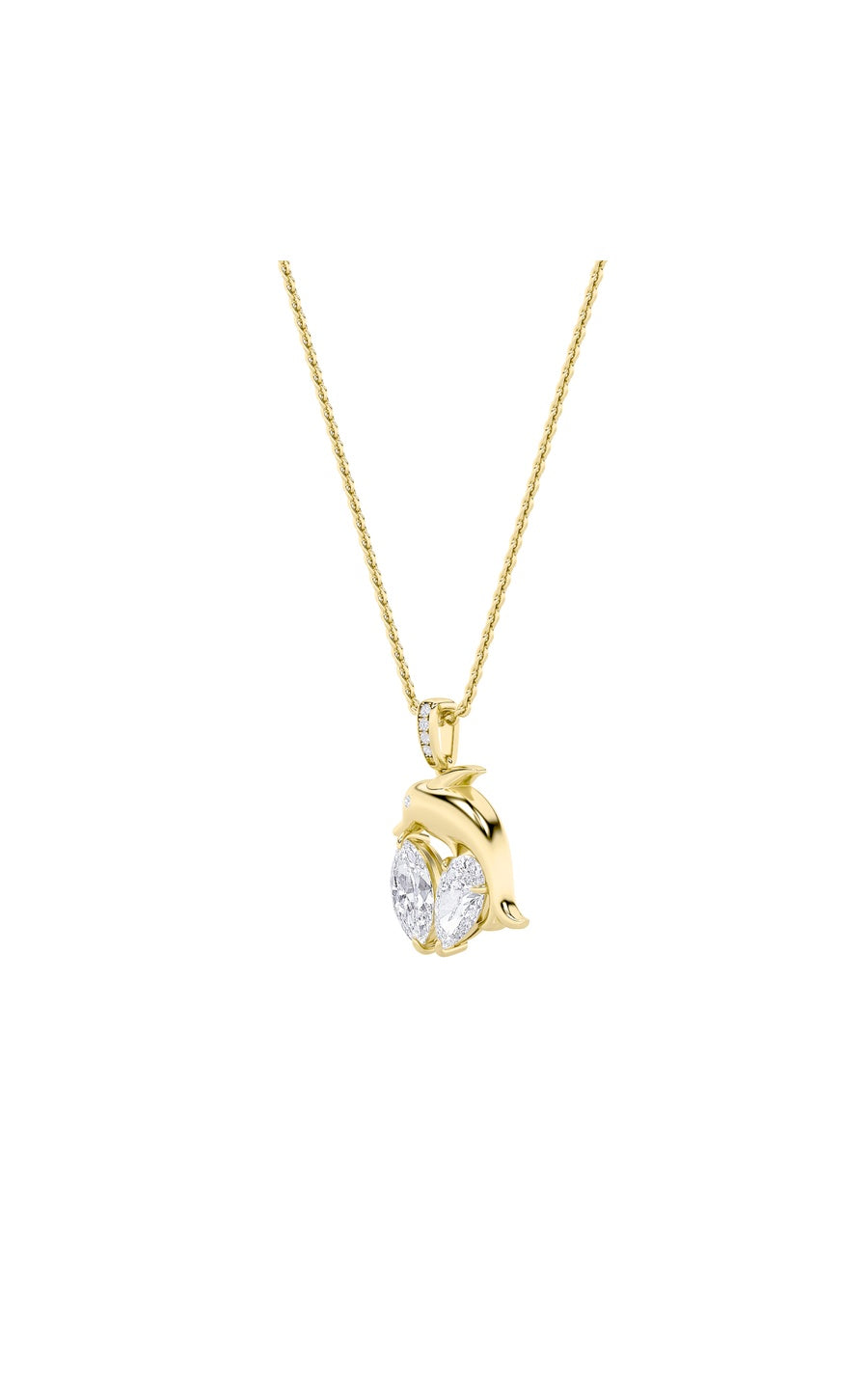 2Cttw Marquise Shaped Lab Grown Diamond (F/VS) Dolphin Pendant in 14K Gold