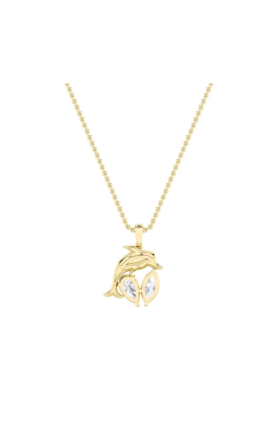 2Cttw Marquise Shaped Lab Grown Diamond (F/VS) Dolphin Pendant in 14K Gold