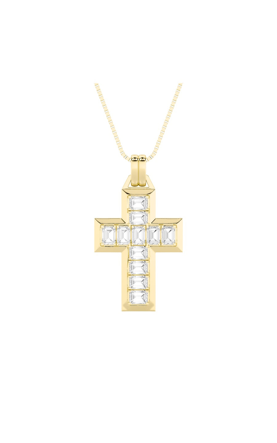 3Cttw Emerald Shaped Lab Grown Diamond (F/VS) Cross Pendant in 14K Gold
