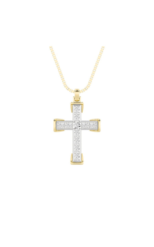 3Cttw Round Shaped Lab Grown Diamond (F/VS) CrossPendant in 14K Gold