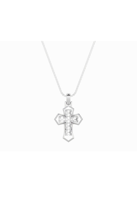 6Cttw Asscher Shaped Lab Grown Diamond (F/VS) Cross Pendant in 14K Gold