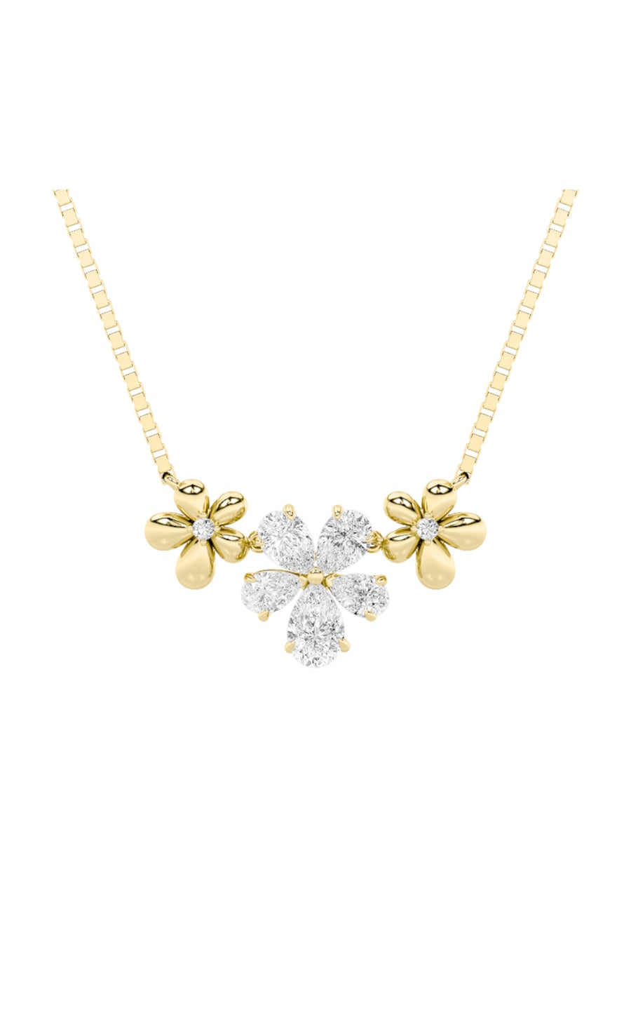 2Cttw Pear Shaped Lab Grown Diamond (F/VS) Fancy Flower Necklace in 14K Gold
