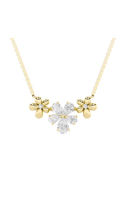 2Cttw Pear Shaped Lab Grown Diamond (F/VS) Fancy Flower Necklace in 14K Gold