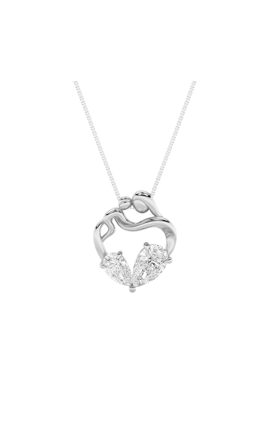 3Cttw Pear Shaped Lab Grown Diamond (F/VS) Mother& Child Heart Shaped Pendant in 14K Gold
