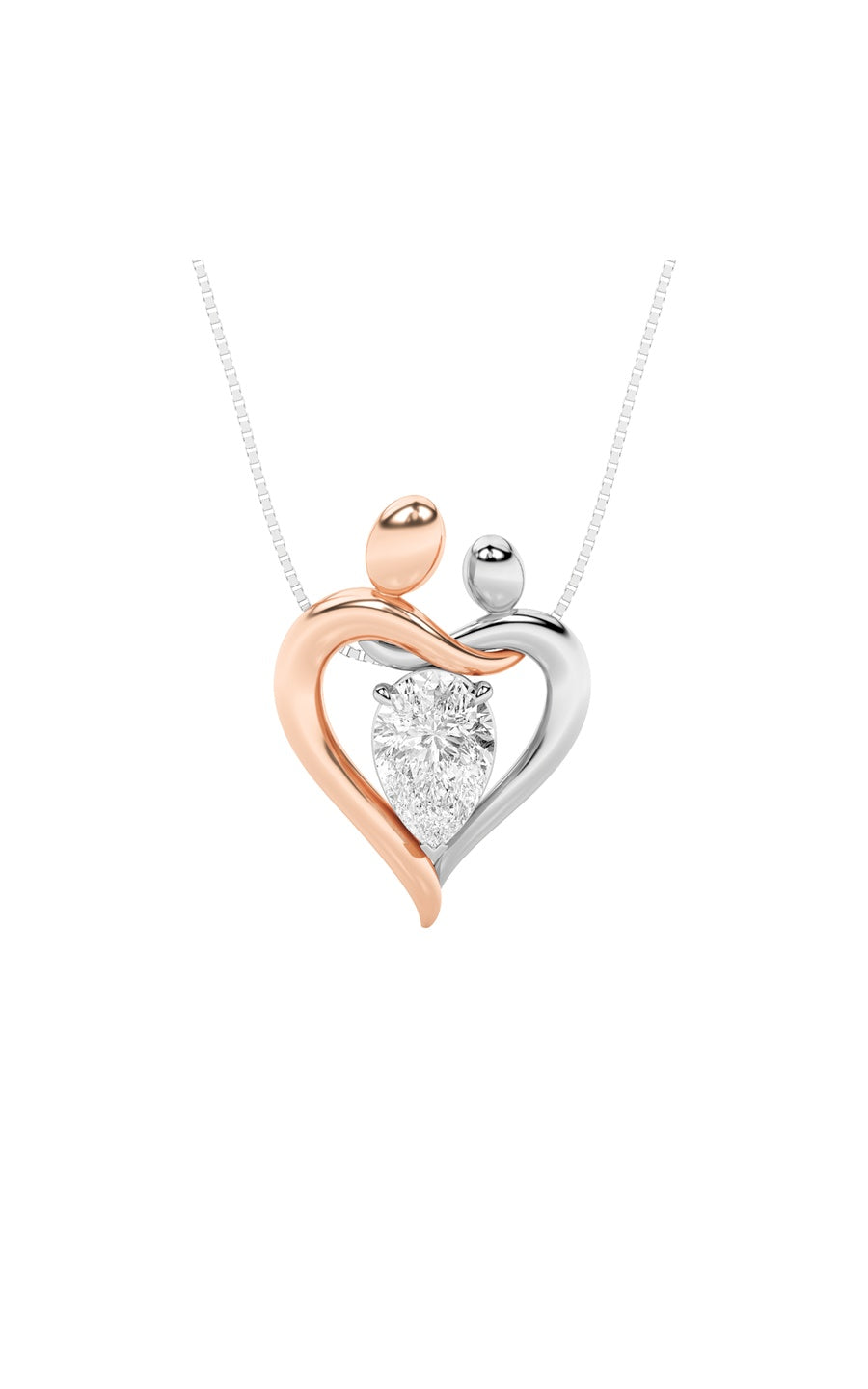 1.5Cttw Pear Shaped Lab Grown Diamond (F/VS) Mother and Child Heart Shaped Pendant in 14K Gold