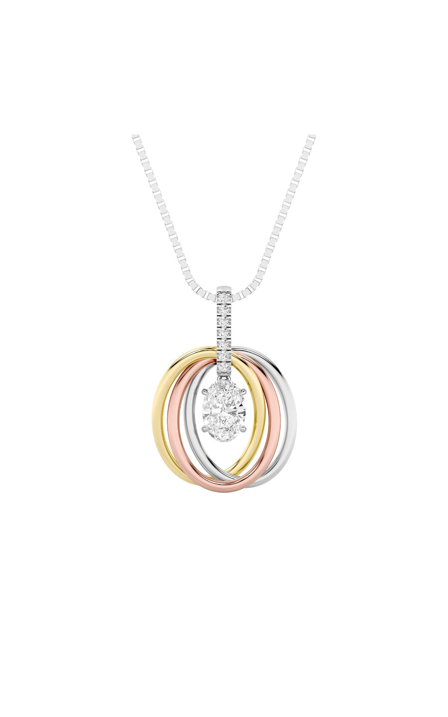 1.5Cttw Oval Shaped Lab Grown Diamond (F/VS) ThreeTone Solitaire Accented Pendant in 14K Gold