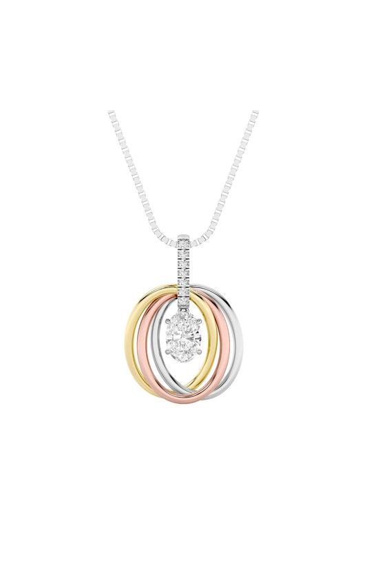 1.5Cttw Oval Shaped Lab Grown Diamond (F/VS) ThreeTone Solitaire Accented Pendant in 14K Gold