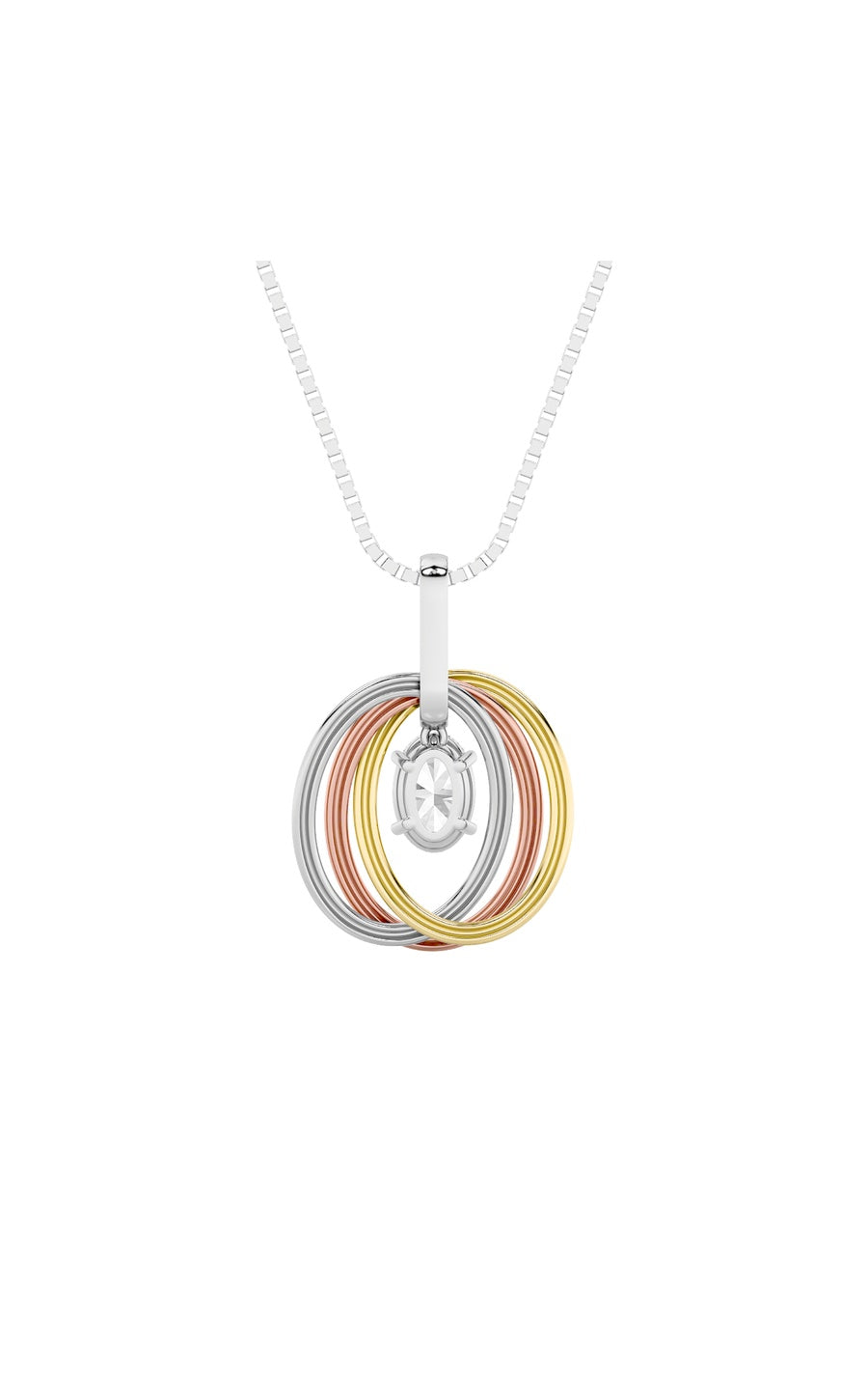 1.5Cttw Oval Shaped Lab Grown Diamond (F/VS) ThreeTone Solitaire Accented Pendant in 14K Gold