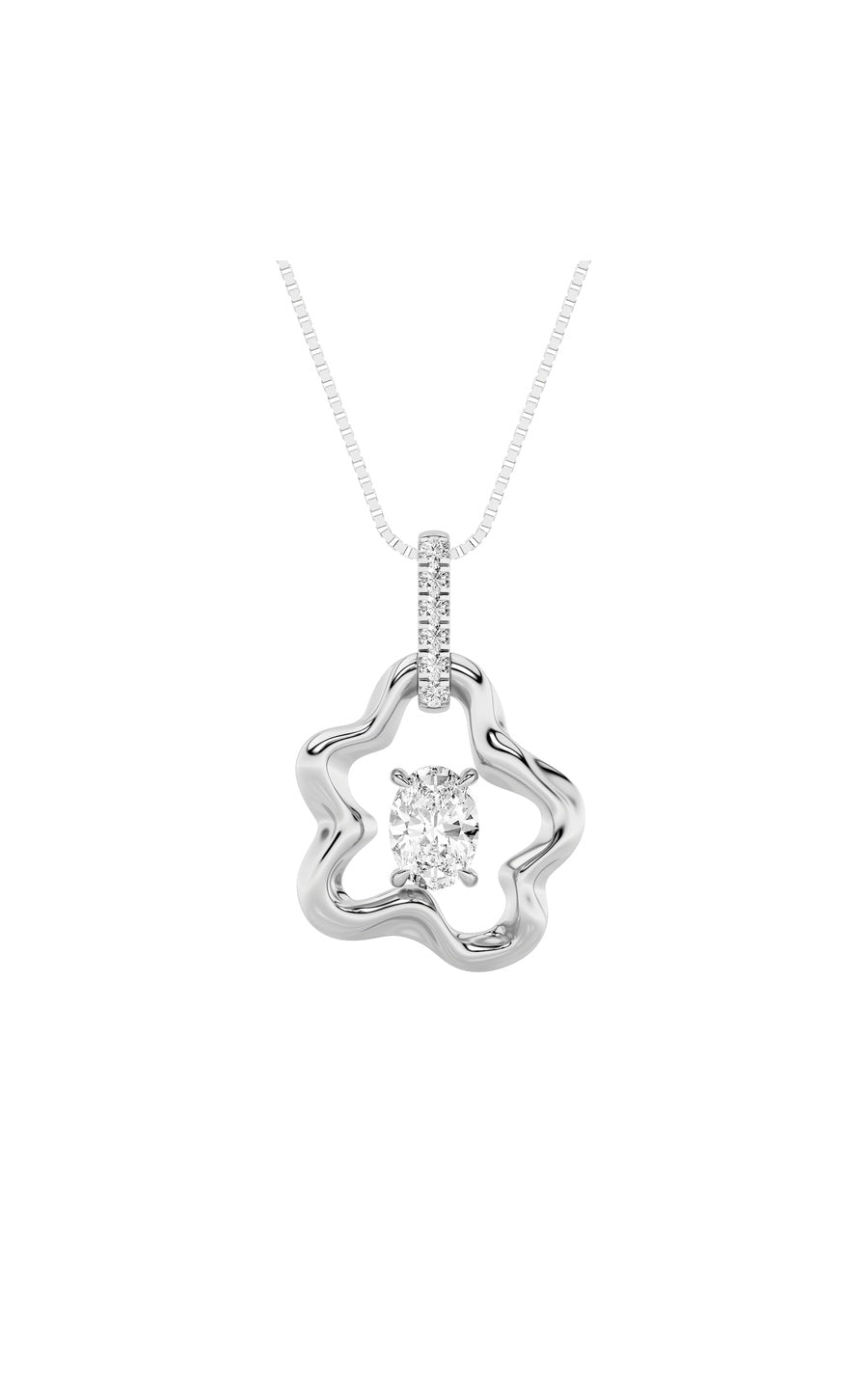 1Cttw Oval Shaped Lab Grown Diamond (F/VS) OrganicDesign Solitaire Pendant in 14K Gold