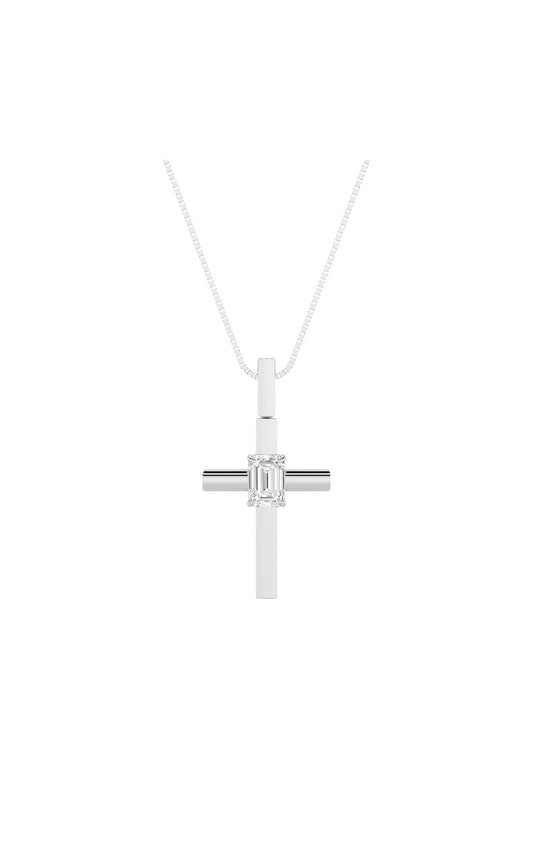 0.5Cttw Emerald Shaped Lab Grown Diamond (F/VS) Cross Pendant in 14K Gold