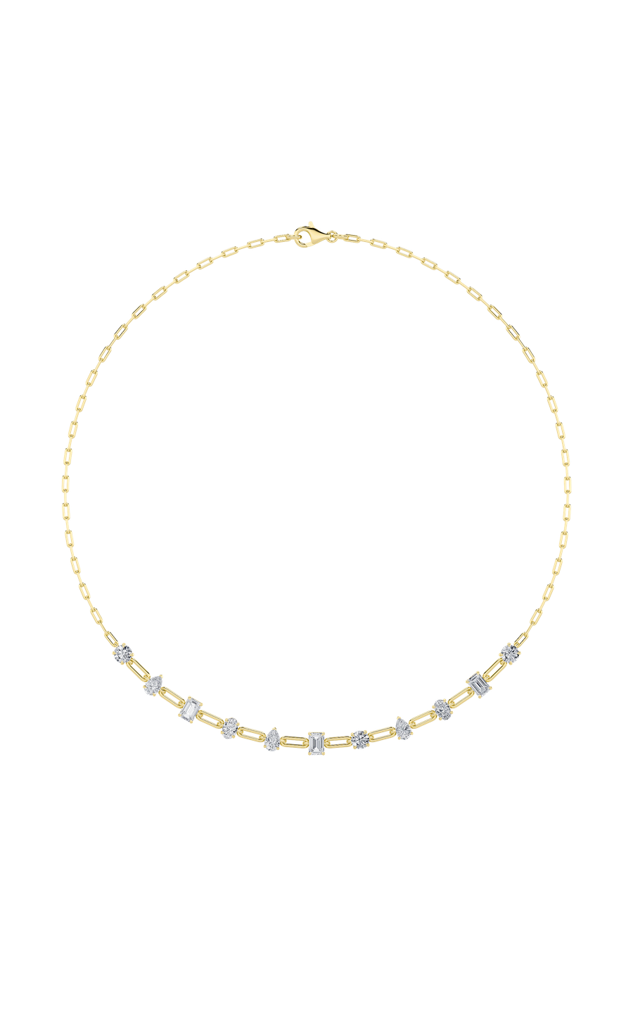 4Cttw Emerald, Pear, Oval and Round Shaped Lab Grown Diamond (F/VS) Station Necklace in 14K Gold
