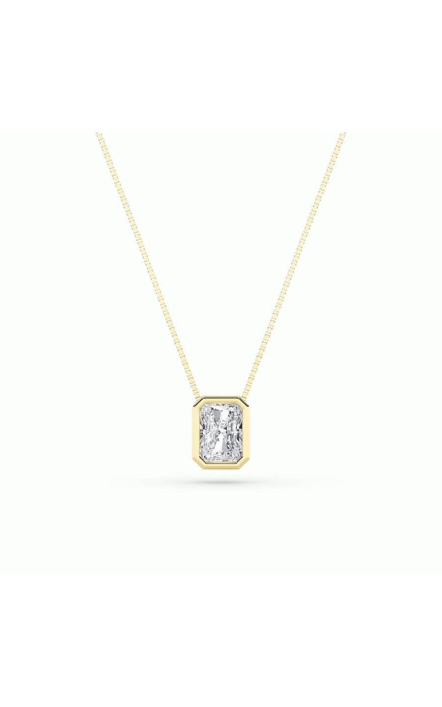 1Cttw Radiant Shaped Lab Grown Diamond (F/VS) Bezel Set Solitaire Pendant in 14K Gold