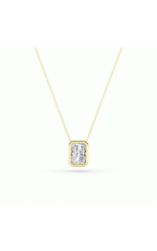 1Cttw Radiant Shaped Lab Grown Diamond (F/VS) Bezel Set Solitaire Pendant in 14K Gold