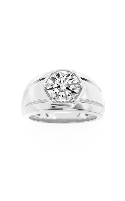 2Cttw Round Shaped Lab Grown Diamond (F/VS) Mens Ring in 14K White Gold