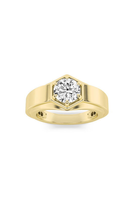 2Cttw Round Shaped Lab Grown Diamond (F/VS) Mens Ring in 14K Yellow Gold