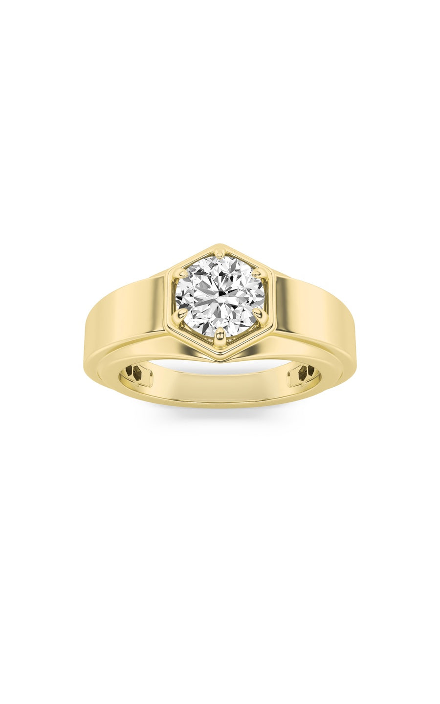 2Cttw Round Shaped Lab Grown Diamond (F/VS) Mens Ring in 14K Yellow Gold