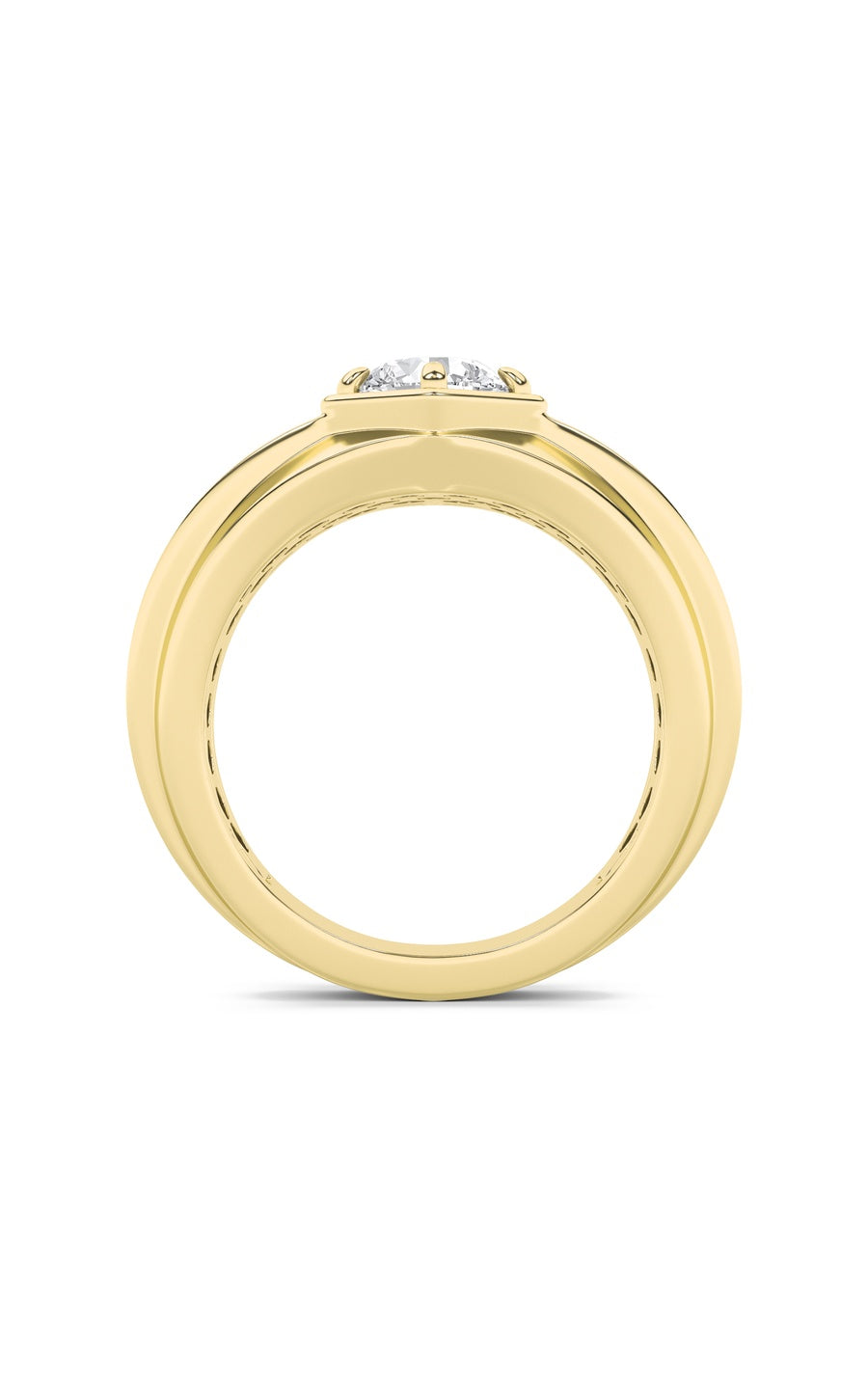 2Cttw Round Shaped Lab Grown Diamond (F/VS) Mens Ring in 14K Yellow Gold