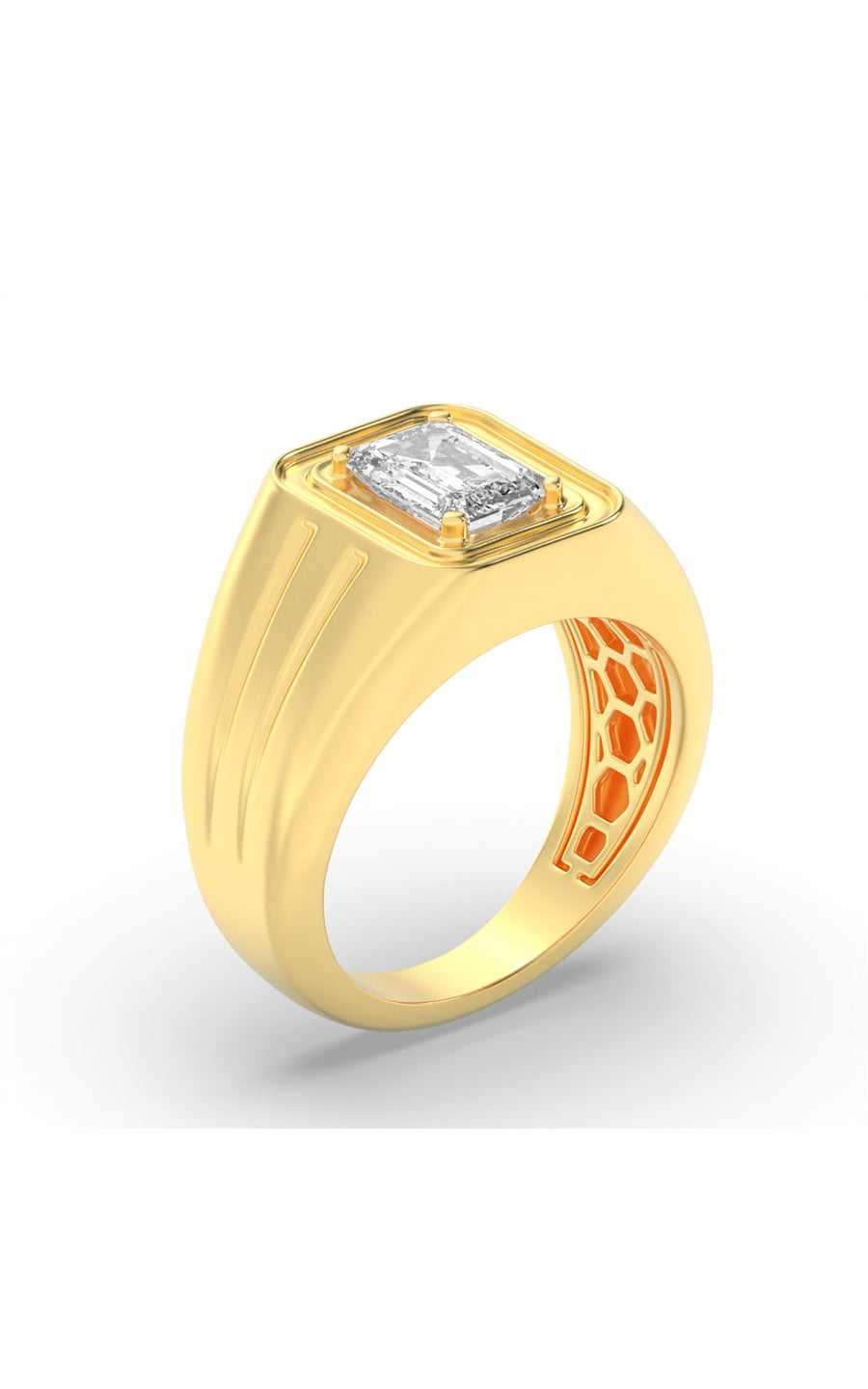 2Cttw Emerald Shaped Lab Grown Diamond (G/VS) MensRing in 14K Yellow Gold