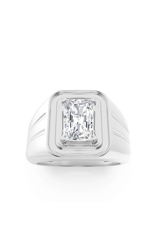 2Cttw Emerald Shaped Lab Grown Diamond (F/VS) MensRing in 14K White Gold