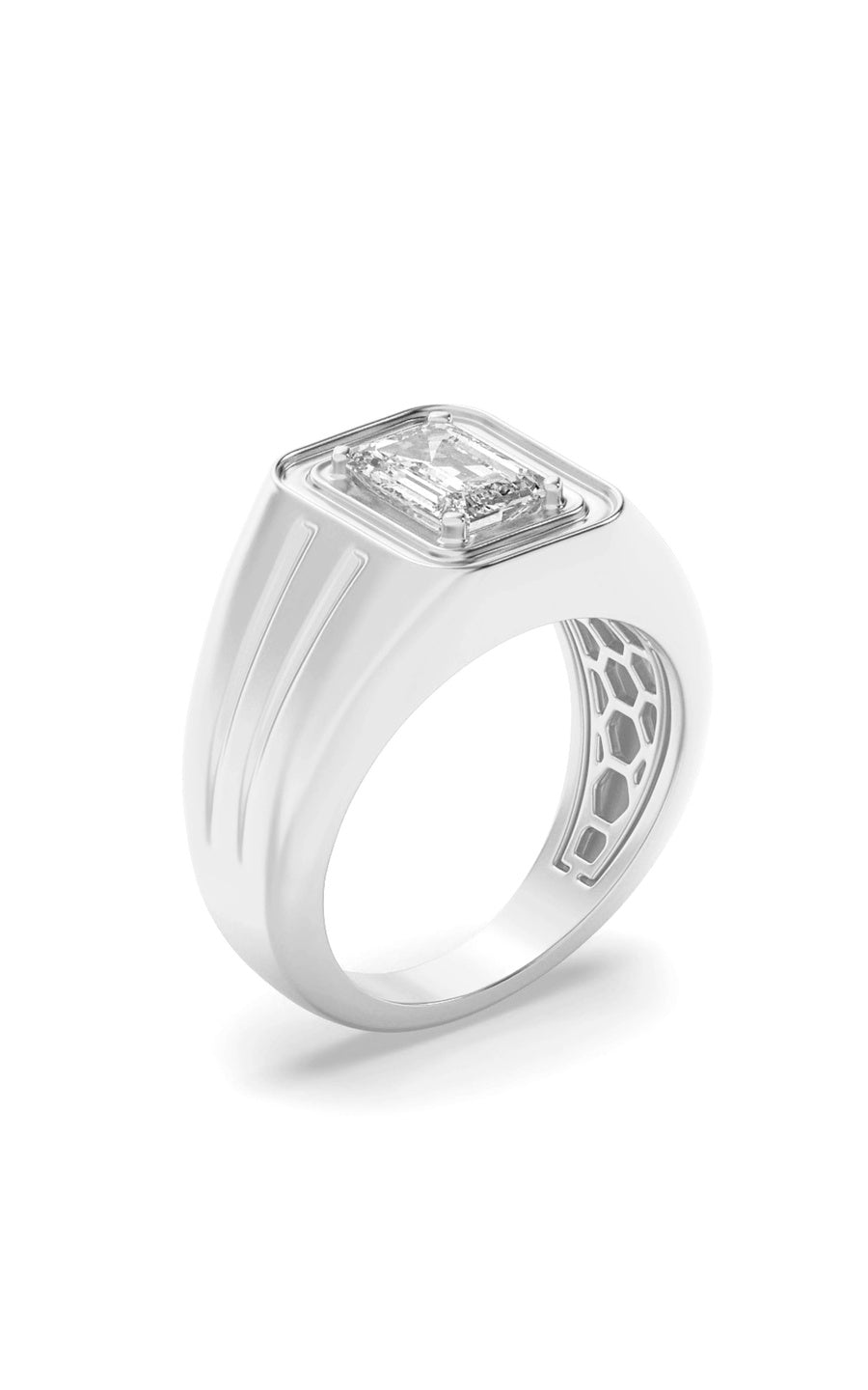 2Cttw Emerald Shaped Lab Grown Diamond (F/VS) MensRing in 14K White Gold