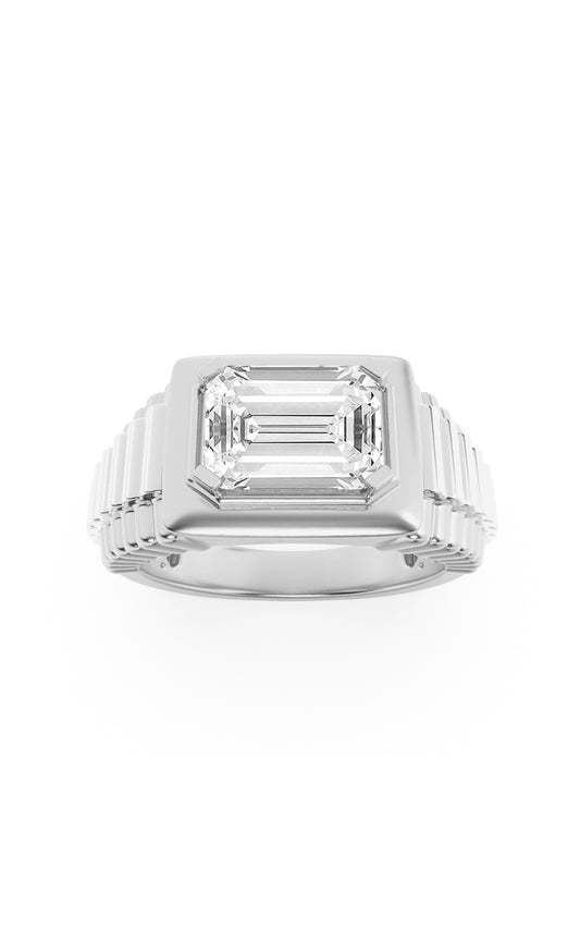 2.5Cttw Emerald Shaped Lab Grown Diamond (F/VS) Mens Ring in 14K Gold