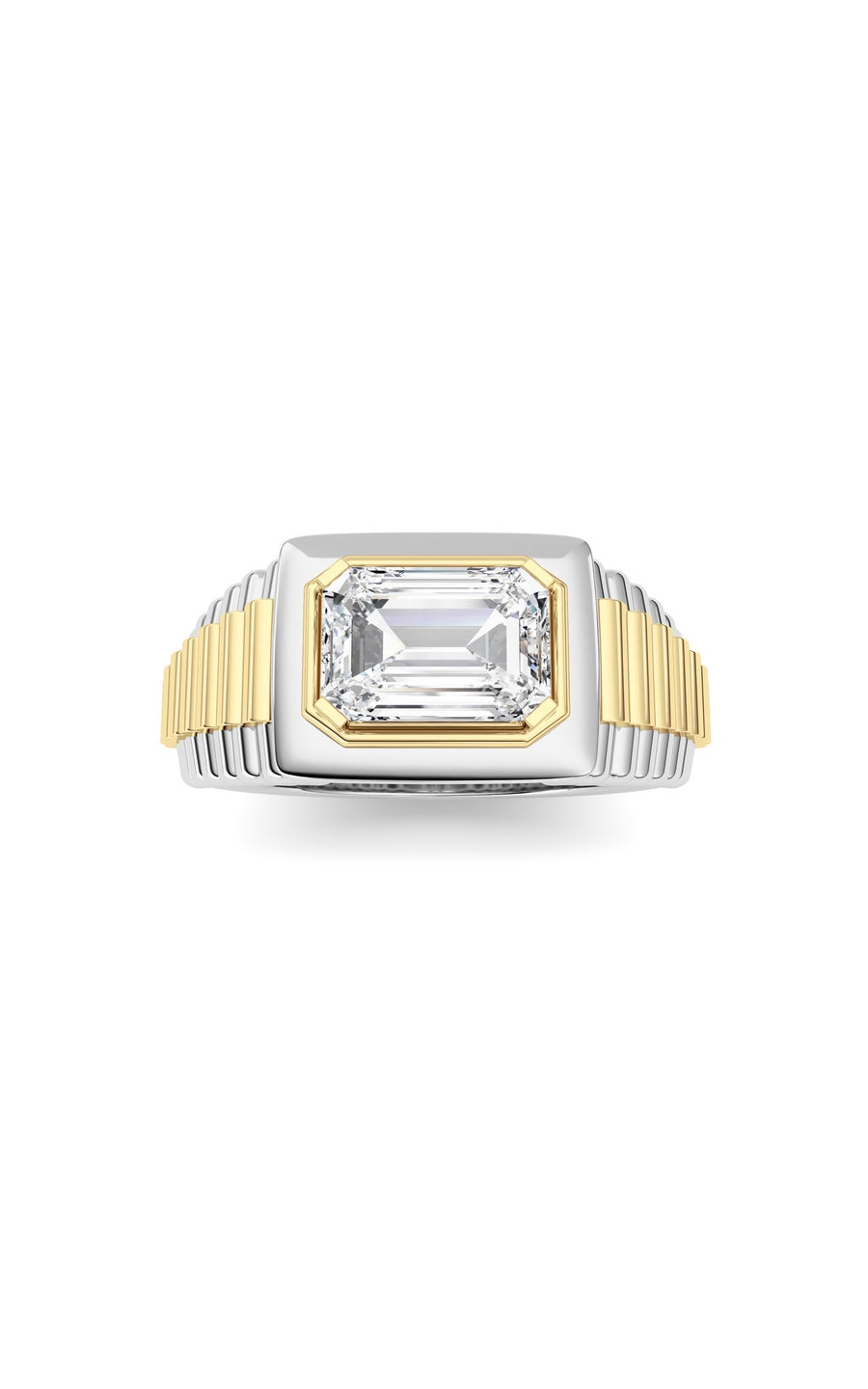 2.5Cttw Emerald Shaped Lab Grown Diamond (F/VS) Mens Ring in 14K Gold