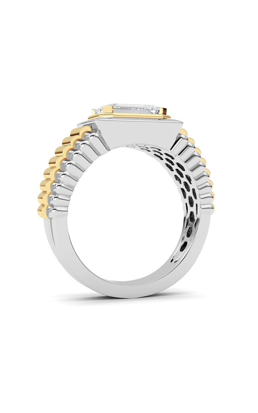 2.5Cttw Emerald Shaped Lab Grown Diamond (F/VS) Mens Ring in 14K Gold