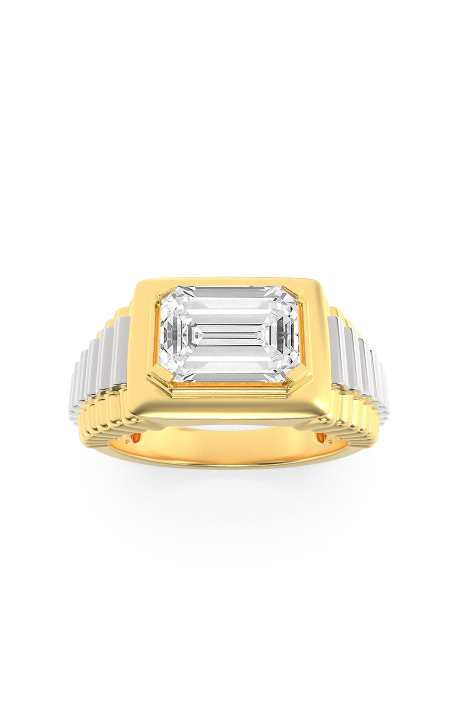 2.5Cttw Emerald Shaped Lab Grown Diamond (F/VS) Mens Ring in 14K Gold