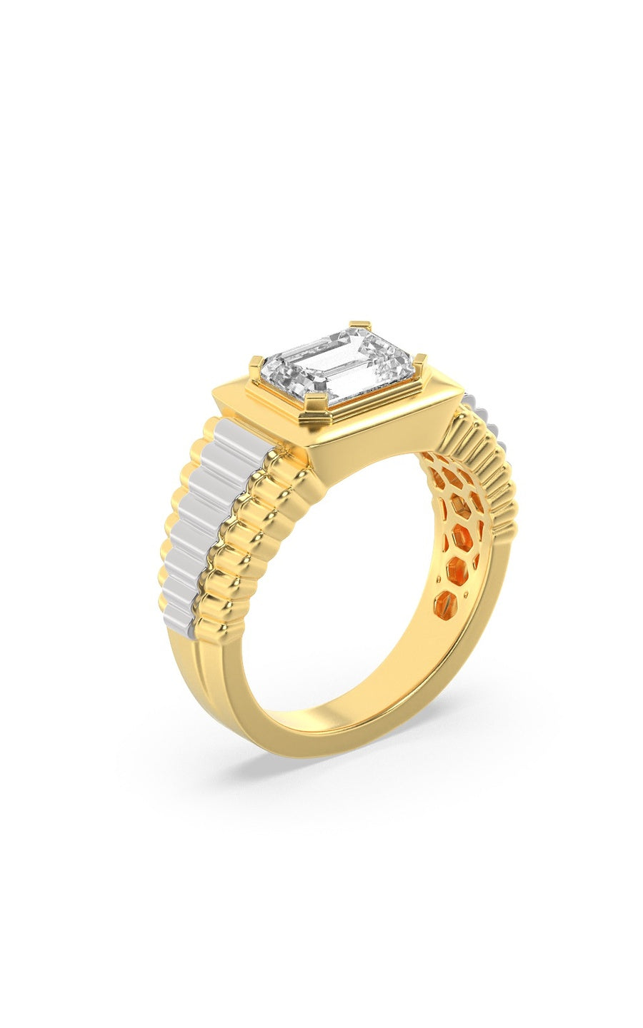2.5Cttw Emerald Shaped Lab Grown Diamond (F/VS) Mens Ring in 14K Gold