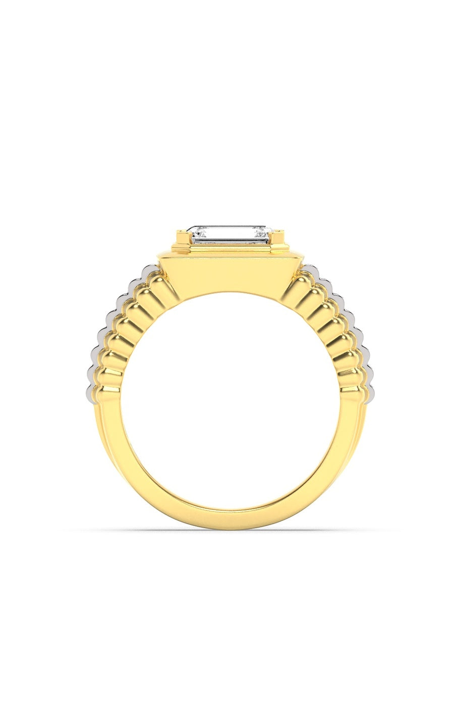 2.5Cttw Emerald Shaped Lab Grown Diamond (F/VS) Mens Ring in 14K Gold